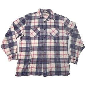 Saugatuck Plaid Flannel Shirt Mens Large Y2K Cotton Button Up Long Sleeve